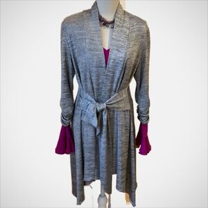 JOSEPH RIBKOFF Foiled Melange Knit Belted Cardigan Size 12